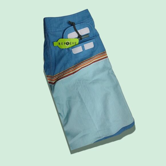 NEW Vissla Dredges Board Shorts Surf Sz 27 Upcycle Stretch Blue Retro Colorblock - Picture 7 of 9